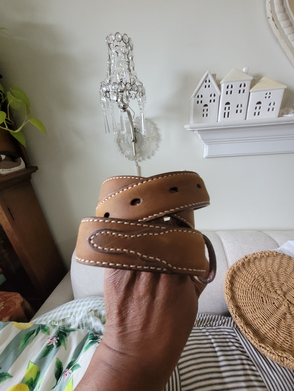 Nocona Tan Leather Western Belt with Embossed Branding - Picture 3 of 8